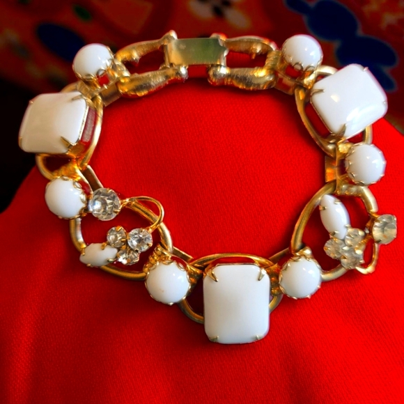 Juliana Verified White Glass 5 Link Braclet #256 - Picture 1 of 6